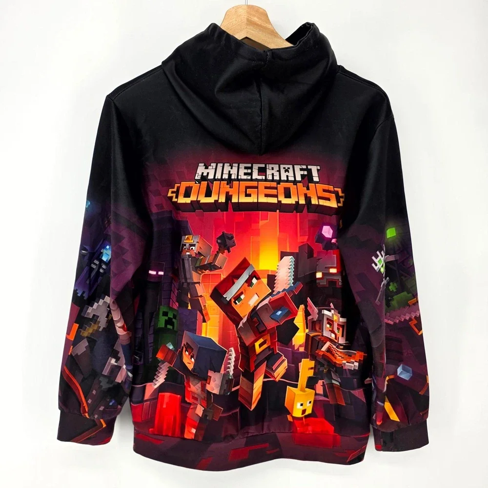 Minecraft Dungeons Hoodie Youth Large Black Graphic Sweatshirt Gamers Pullover